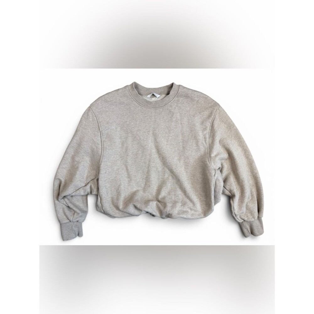 Zara Relaxed Crewneck Sweatshirt | Oatmeal Beige | Blouson Hem | Size S